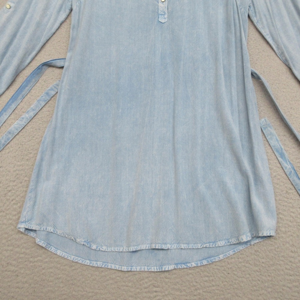 Bobbie Brooks Chambray Shirt Dress Ladies L Blue Tencel Look Tie Waist Relaxed - Picture 4 of 12